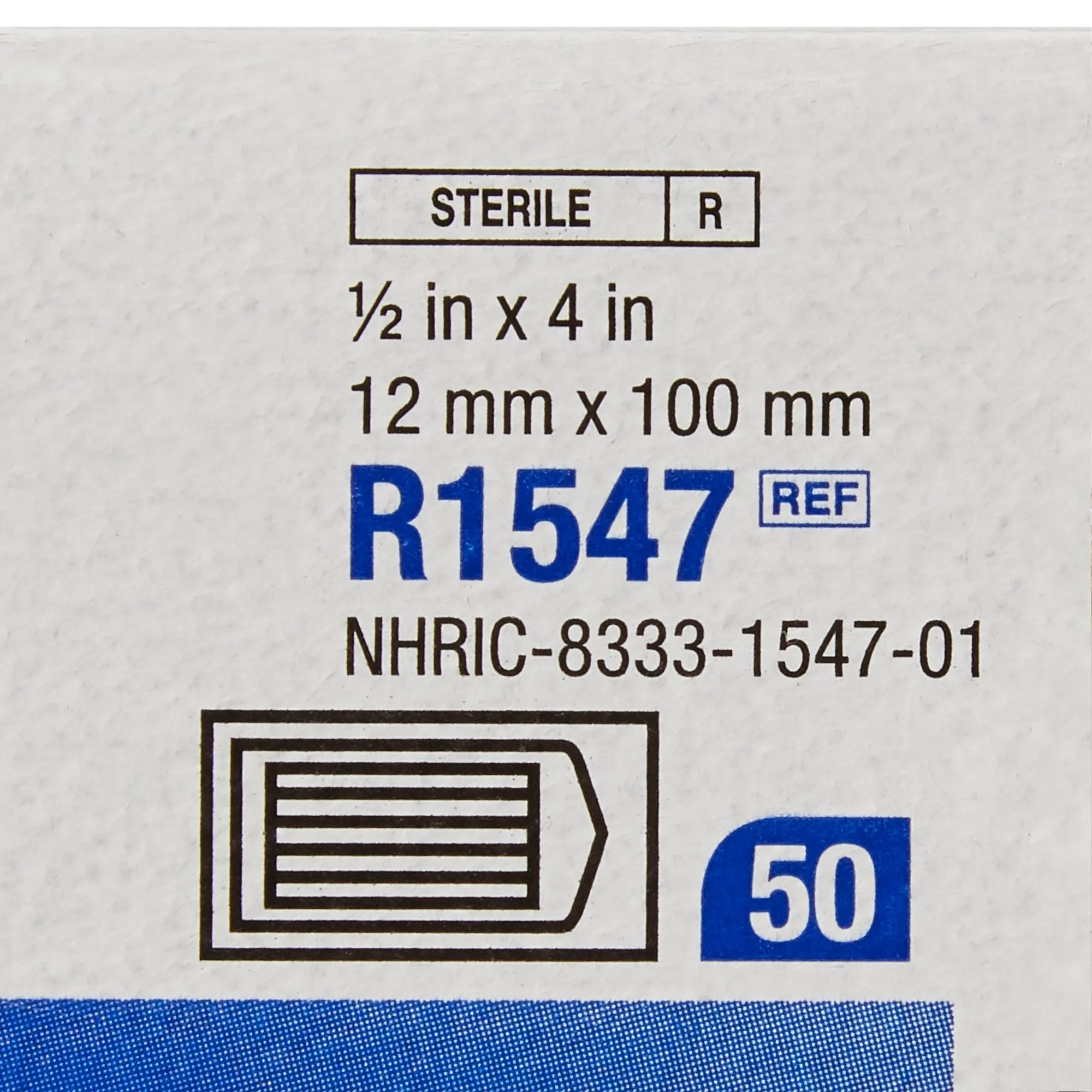 3M Steri-Strip Skin Closure Strips, Non-Woven, 1/2 inch X 4 inch, Reinforced Strip, White, 1 Box of 50