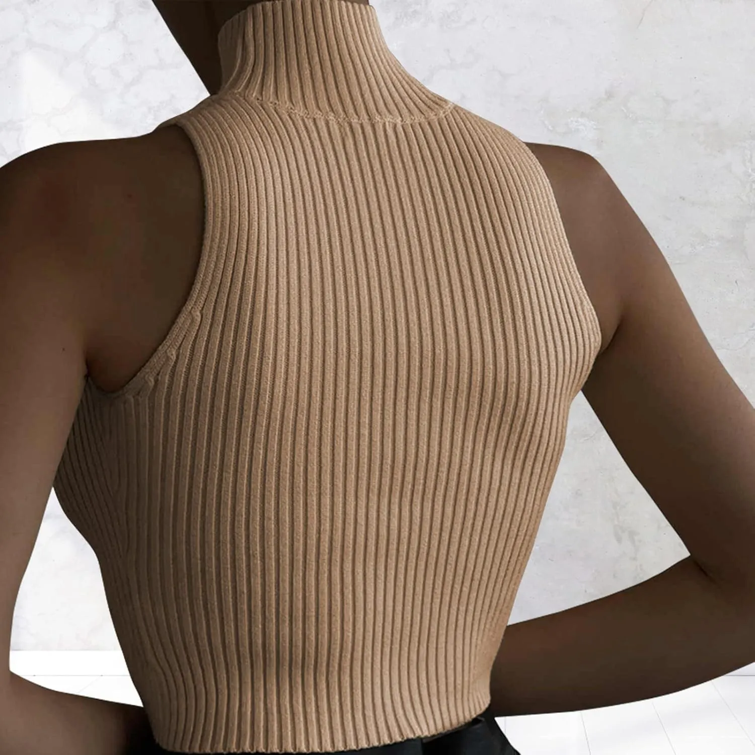ACOSAP Women's Sleeveless Mock Neck Crop Top Sexy Cutout Turtleneck Slim Fit Rib Knit Tank Tops