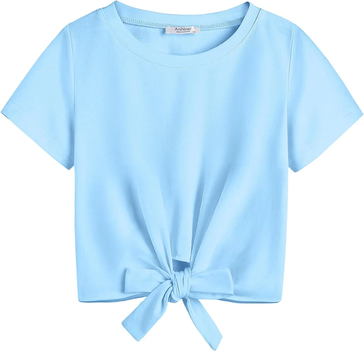 Arshiner Girls Short Sleeve Shirts Tie Knot Front Tops T Shirts for Kids Crewneck Cute Casual Tie Dye Tee Blouse