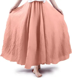 ASHER FASHION Women's Bohemian Style Elastic Waist Band Cotton Linen Long Maxi Skirt Dress