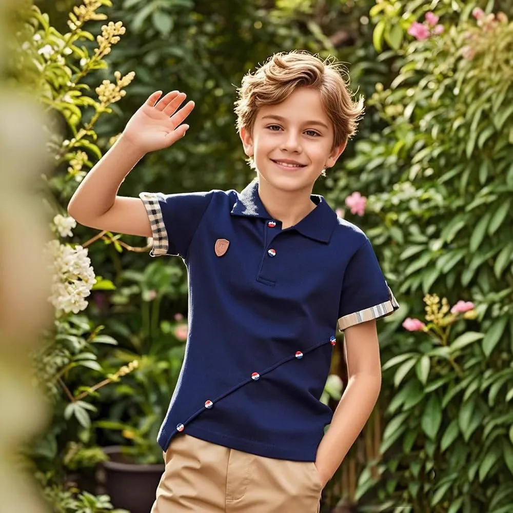 Boys' Short Sleeve Polo Shirt Cool Uniform Pique Polo Shirts for boy
