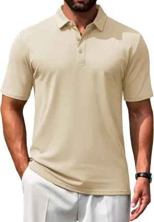 Cotrasen Men's Polo Shirts Short Sleeve Soft Cotton Pique T-Shirts 3 Buttons Classic Fit Casual Performance Golf Shirts