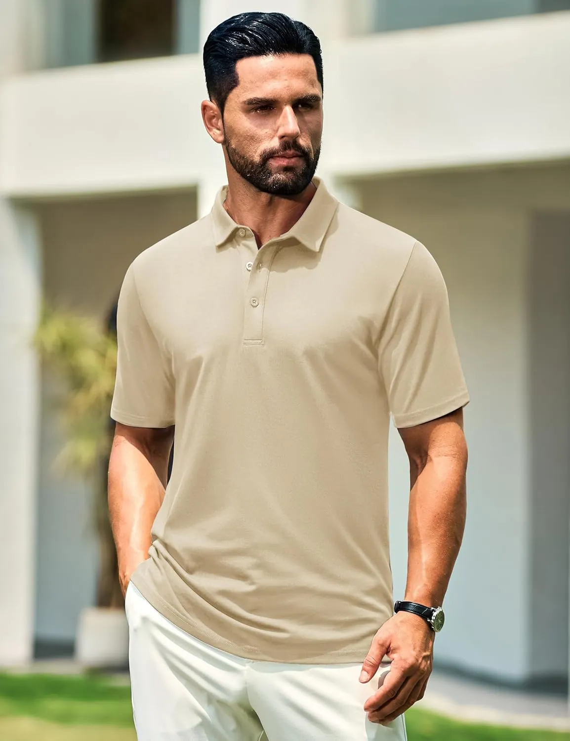 Cotrasen Men's Polo Shirts Short Sleeve Soft Cotton Pique T-Shirts 3 Buttons Classic Fit Casual Performance Golf Shirts