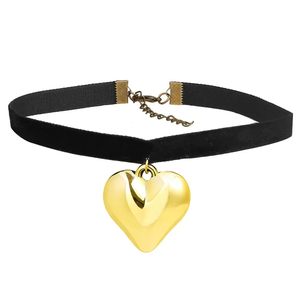 Diy Jewelry Goth Black Velvet Big Heart Pendant Choker Necklace for Women Elegant Weave Knotted Bowknot Adjustable Chain