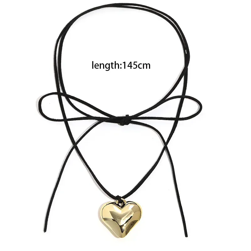 Diy Jewelry Goth Black Velvet Big Heart Pendant Choker Necklace for Women Elegant Weave Knotted Bowknot Adjustable Chain