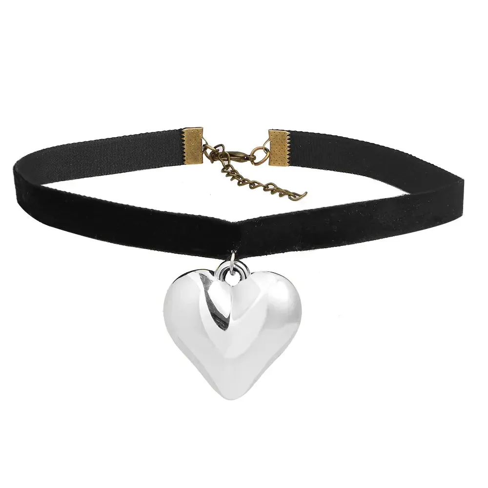 Diy Jewelry Goth Black Velvet Big Heart Pendant Choker Necklace for Women Elegant Weave Knotted Bowknot Adjustable Chain
