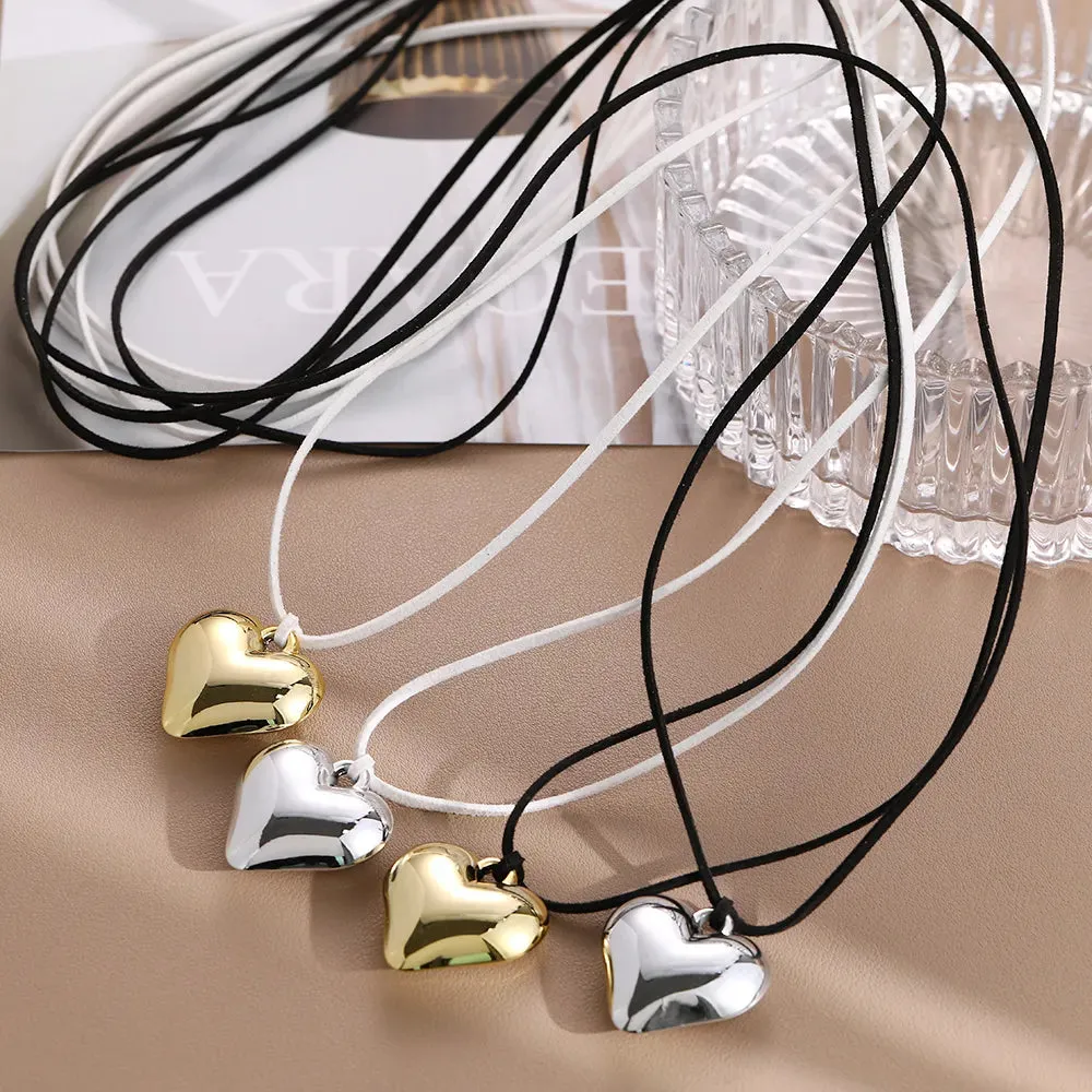 Diy Jewelry Goth Black Velvet Big Heart Pendant Choker Necklace for Women Elegant Weave Knotted Bowknot Adjustable Chain