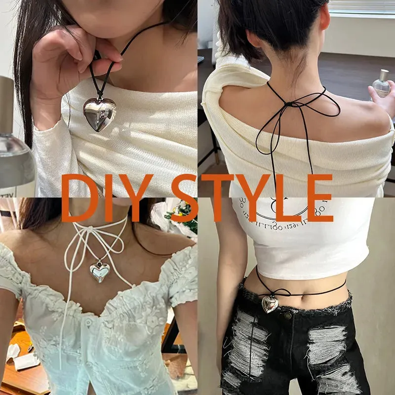 Diy Jewelry Goth Black Velvet Big Heart Pendant Choker Necklace for Women Elegant Weave Knotted Bowknot Adjustable Chain