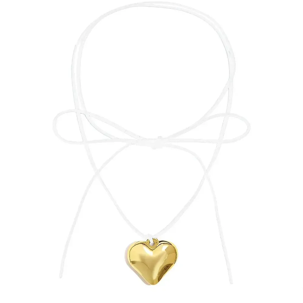 Diy Jewelry Goth Black Velvet Big Heart Pendant Choker Necklace for Women Elegant Weave Knotted Bowknot Adjustable Chain