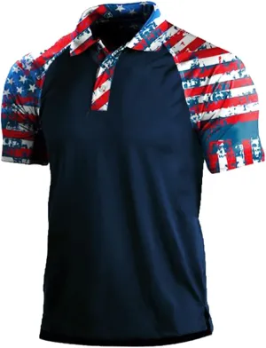 H HYFOL Short Sleeve Polo Shirts for Men Star Patchwork Graphic Stretch Casual American Patriotic Raglan Golf Polos for Men