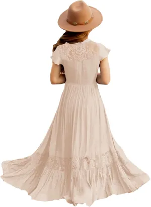 HOSIKA Girls Elegant Lace Ruffle Sleeve A-Line Formal Wedding Party Flower Girl Dress 6-12 Years