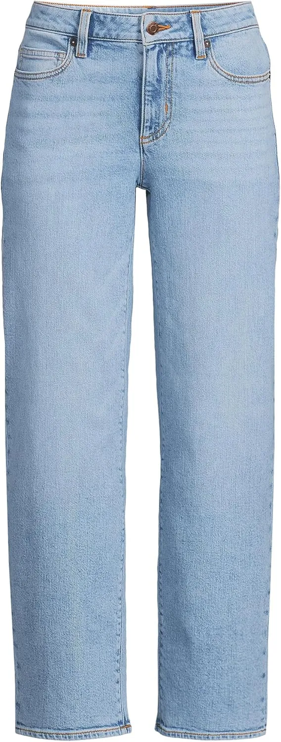 Lands' End Women's Soft Denim Mid Rise Relaxed Straight Crop Jeans