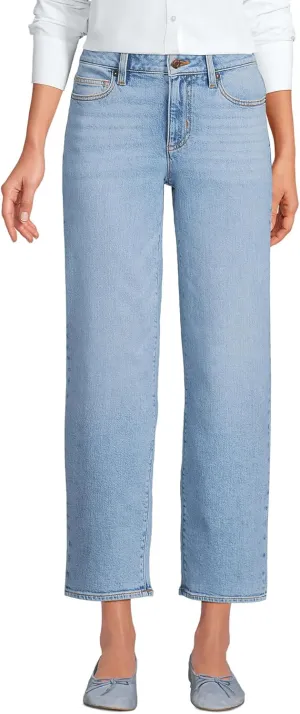 Lands' End Women's Soft Denim Mid Rise Relaxed Straight Crop Jeans