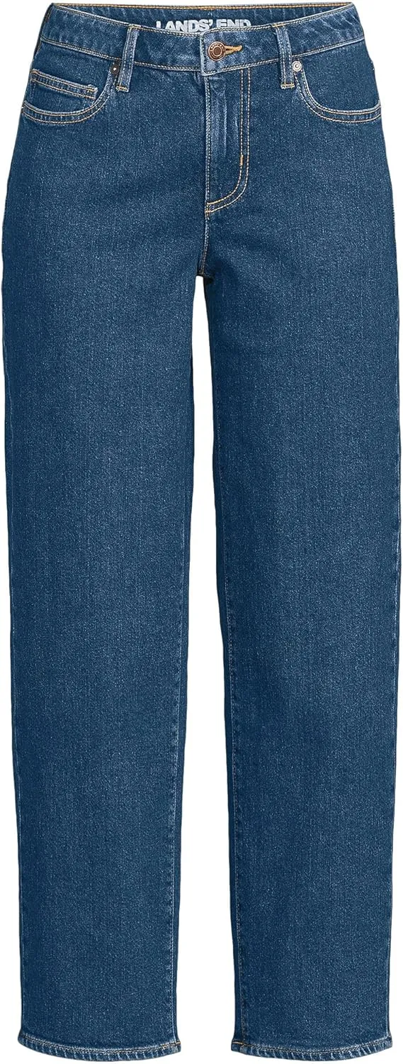 Lands' End Women's Soft Denim Mid Rise Relaxed Straight Crop Jeans