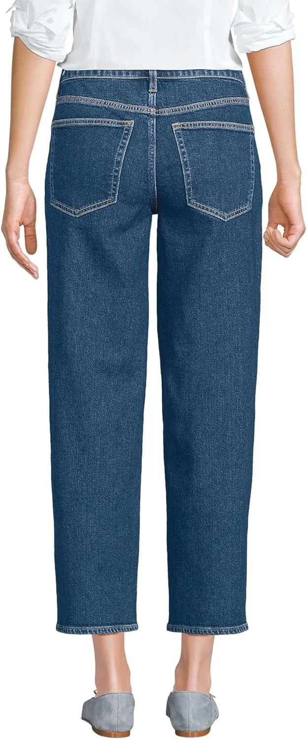 Lands' End Women's Soft Denim Mid Rise Relaxed Straight Crop Jeans