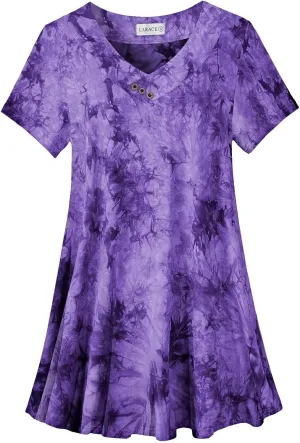 LARACE Plus Size Tops for Womens T Shirts Button Down Summer Clothes Short Sleeve Tunics Casual V Neck Blouses