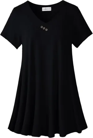 LARACE Plus Size Tops for Womens T Shirts Button Down Summer Clothes Short Sleeve Tunics Casual V Neck Blouses