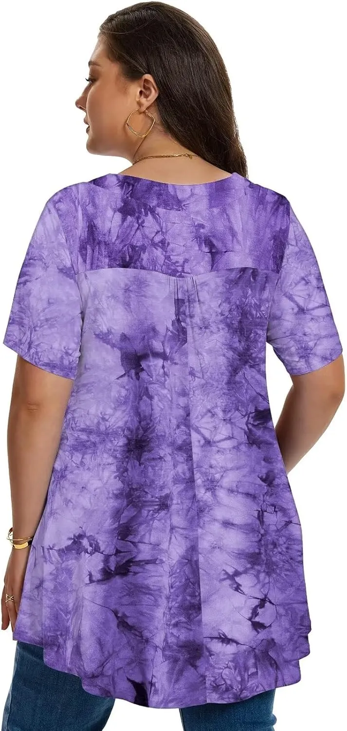 LARACE Plus Size Tops for Womens T Shirts Button Down Summer Clothes Short Sleeve Tunics Casual V Neck Blouses