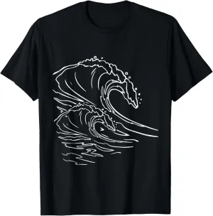 Line Art Ocean Wave Abstract Minimalist Cool Novelty Gifts T-Shirt