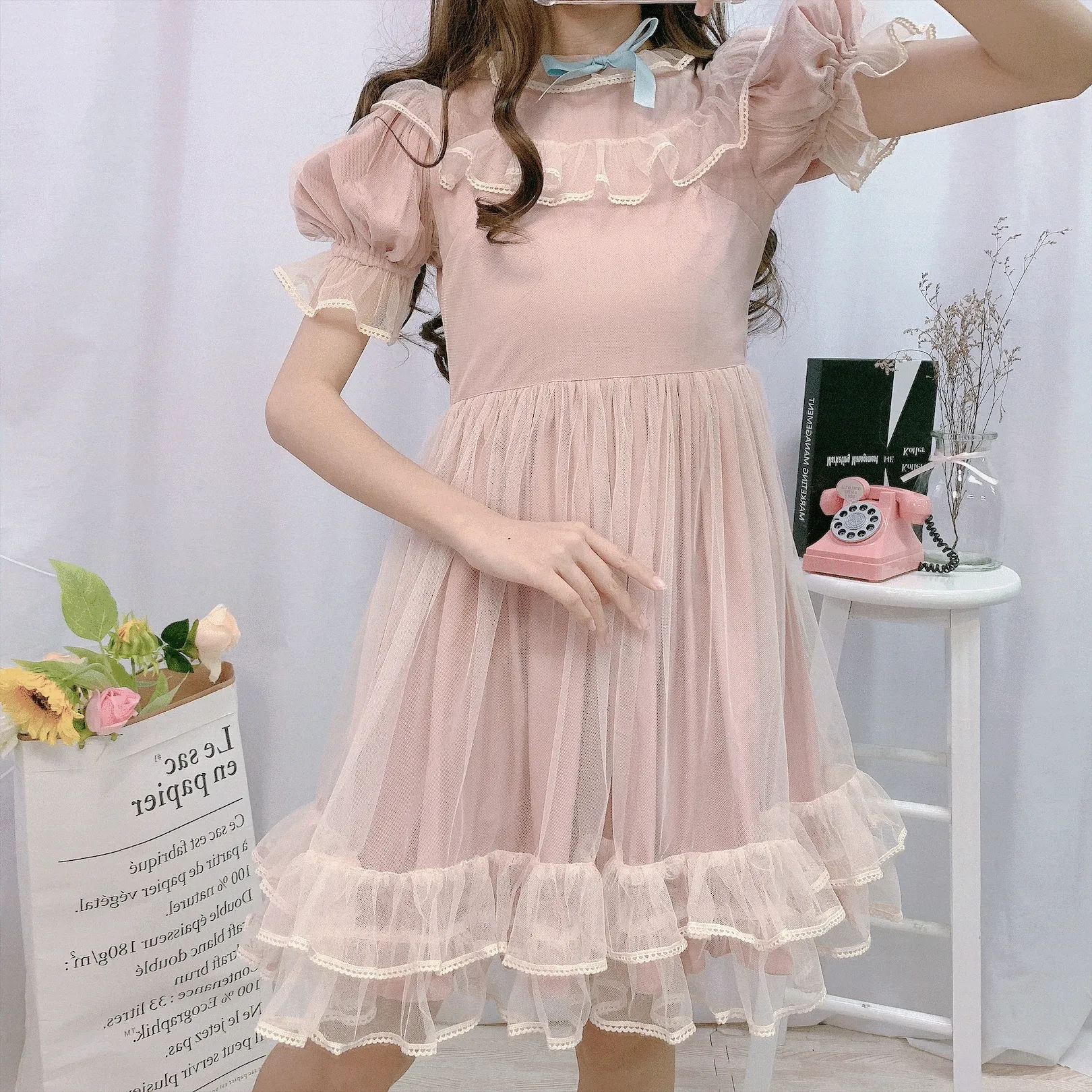 Lolita Two-layered Mesh Dress With Bowknot