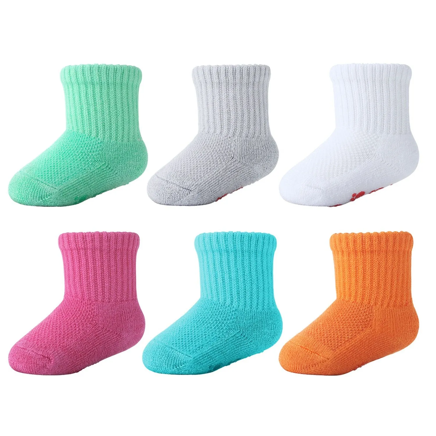 MD 6 Pairs Baby Bamboo Cushioned Newborn Toddler Non-Skid Socks