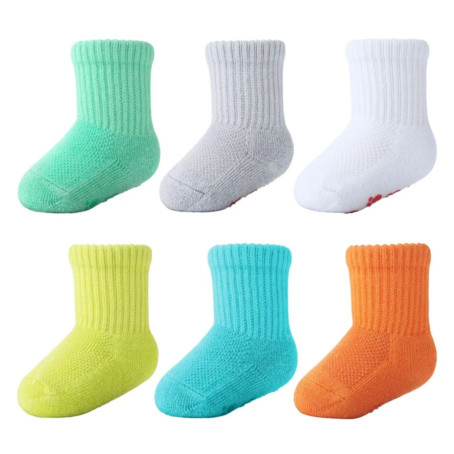 MD 6 Pairs Baby Bamboo Cushioned Newborn Toddler Non-Skid Socks