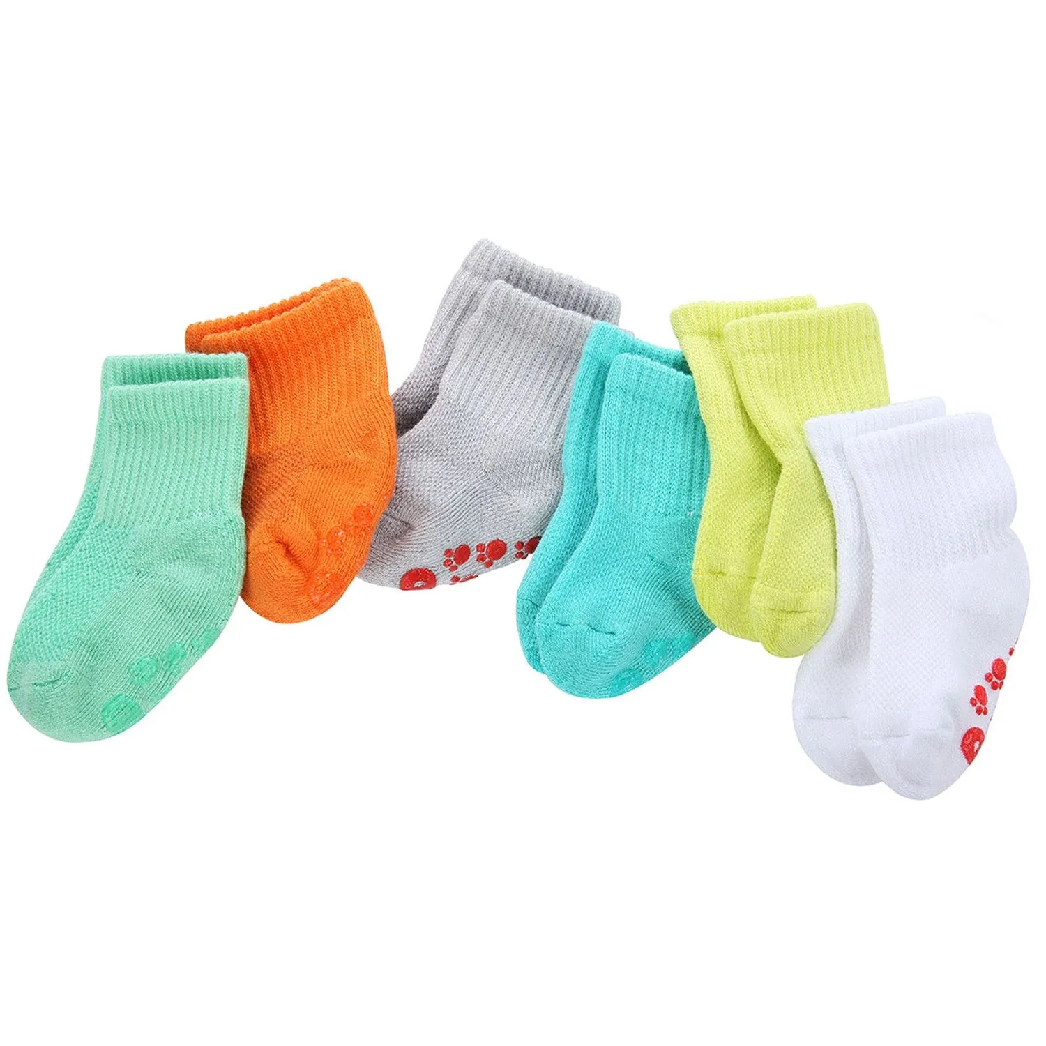 MD 6 Pairs Baby Bamboo Cushioned Newborn Toddler Non-Skid Socks