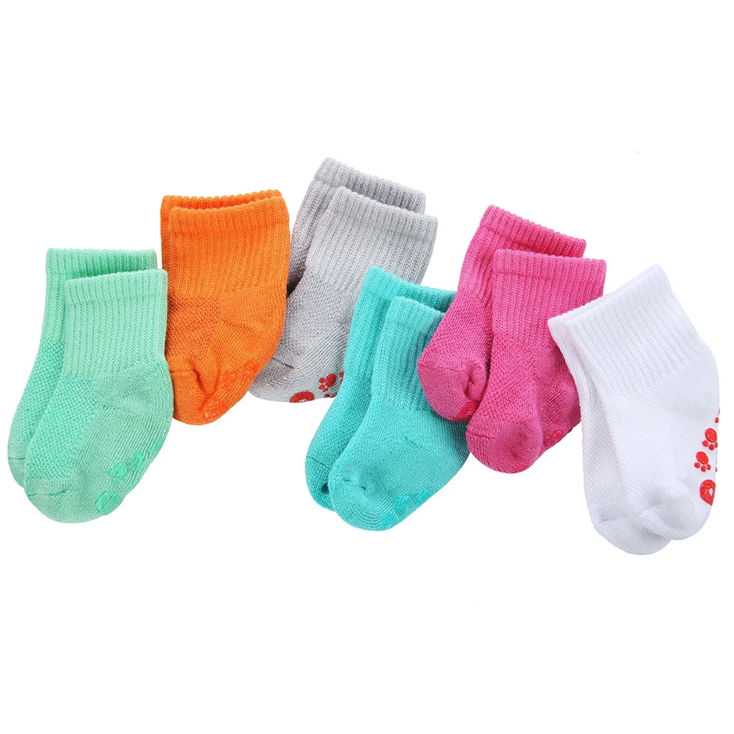 MD 6 Pairs Baby Bamboo Cushioned Newborn Toddler Non-Skid Socks