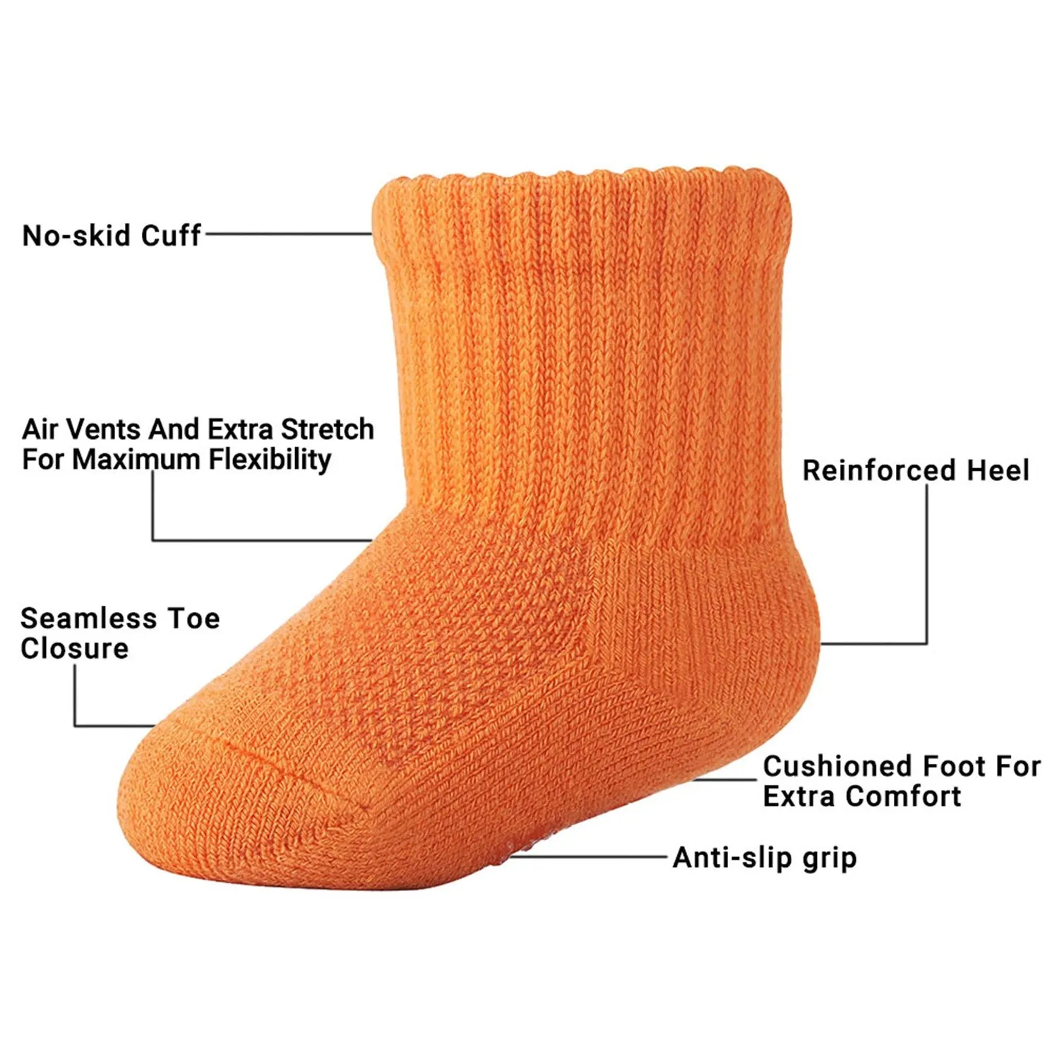 MD 6 Pairs Baby Bamboo Cushioned Newborn Toddler Non-Skid Socks