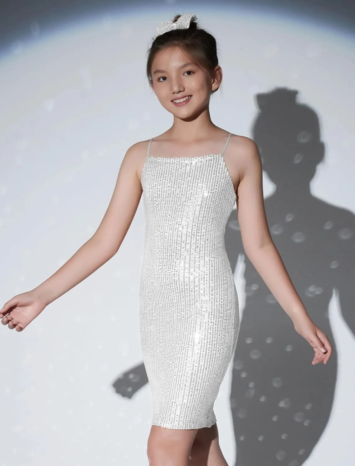 Mebius Girls Sequin Party Dress Bodycon Spaghetti Strap Mini Sparkle School Dance Birthday Special Occasion Dress 8-14Y