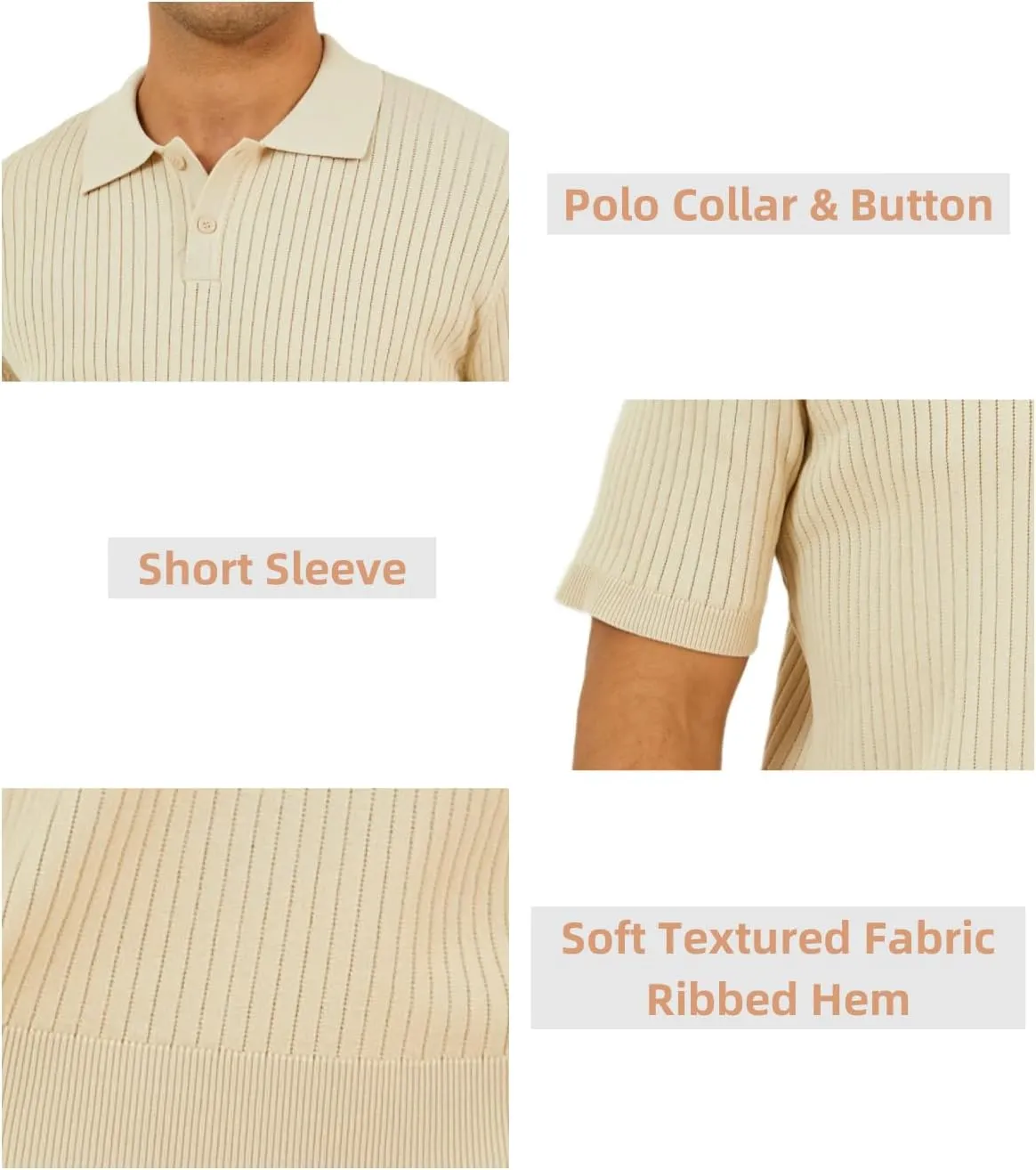 Mens Textured Knit Polo Shirts V-Neck Short Sleeve Polo Shirt Stretchy Casual Golf Shirts Knitted Polo