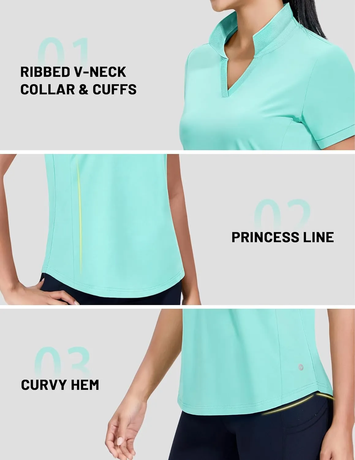 MIER V-Neck Polo Shirts for Women Short Sleeve UPF 50  Sun Protection Golf Tennis Active Stretch Collared Shirt Tops, Dry Fit