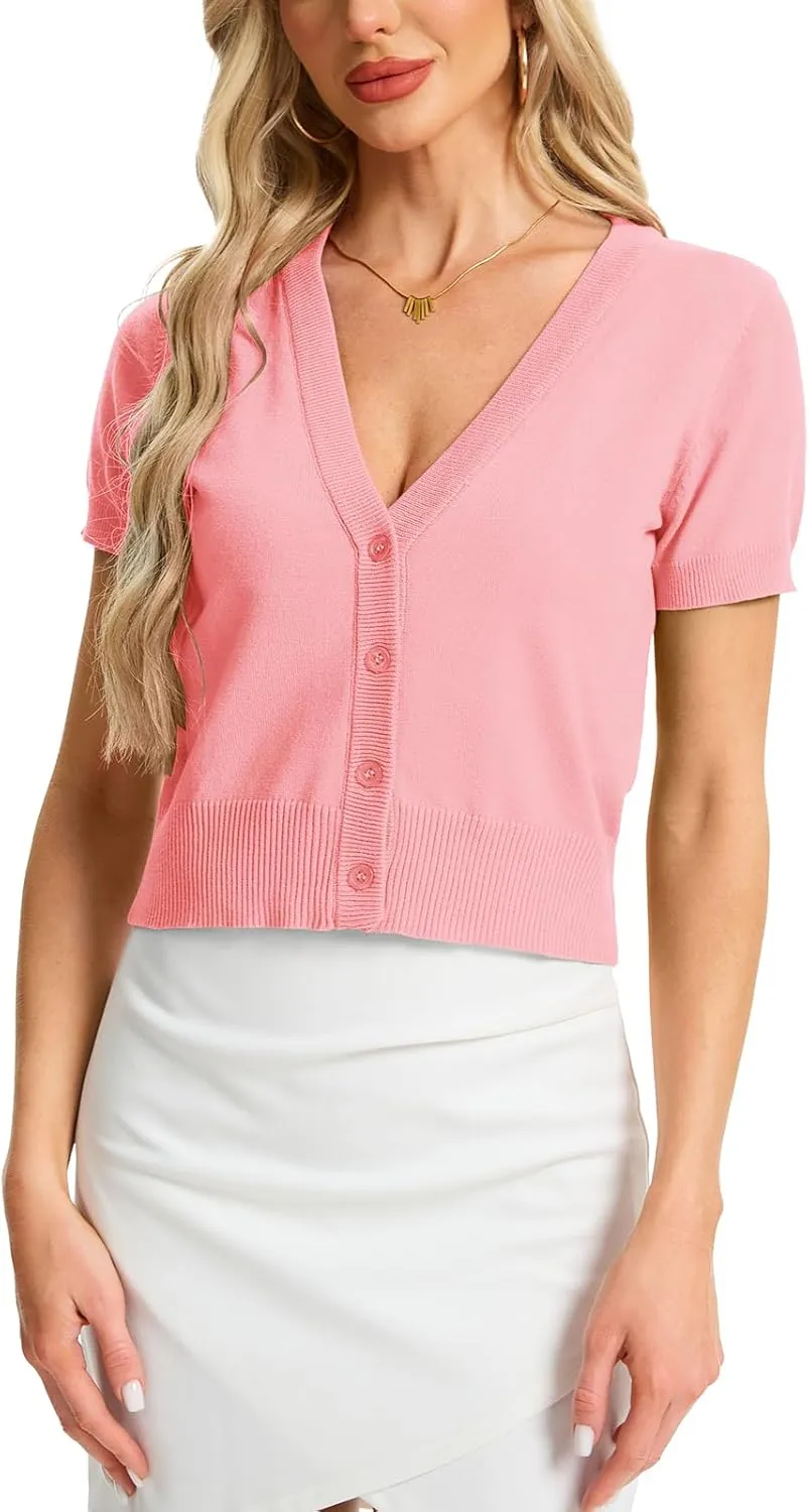 MINTLIMIT Women's Cropped Shrug Bolero 3/4 Sleeve Button Down Cardigan Sweater