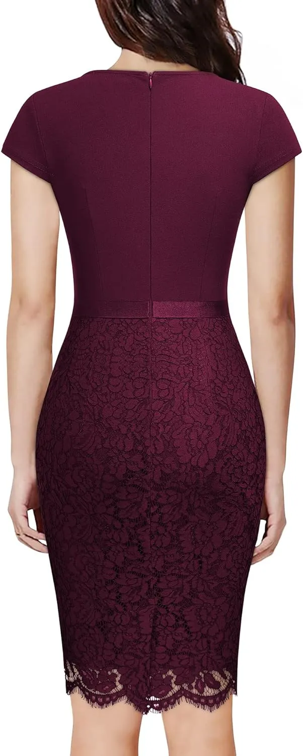 Miusol Women's V-Neck Floral Lace Slim Ruffle Cocktail Party Dress