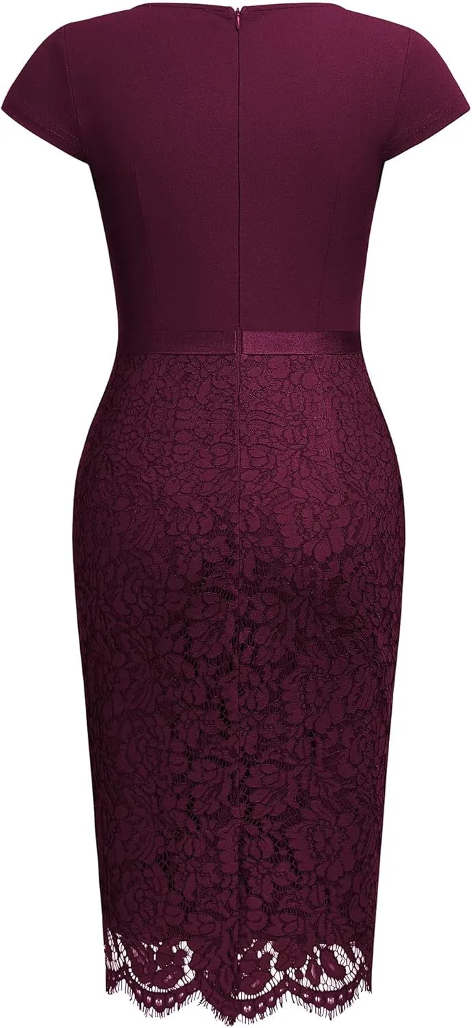 Miusol Women's V-Neck Floral Lace Slim Ruffle Cocktail Party Dress
