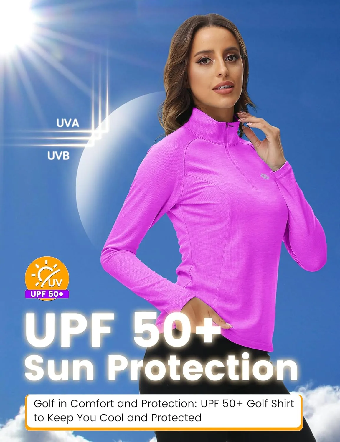 MoFiz Women's Long Sleeve Golf Polo Shirt 1/4 Zip UPF 50  Sun Protection Quick Dry Workout Hiking Athletic Shirts