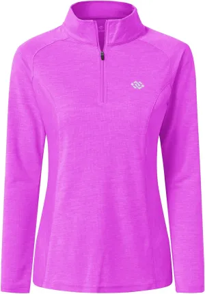 MoFiz Women's Long Sleeve Golf Polo Shirt 1/4 Zip UPF 50  Sun Protection Quick Dry Workout Hiking Athletic Shirts