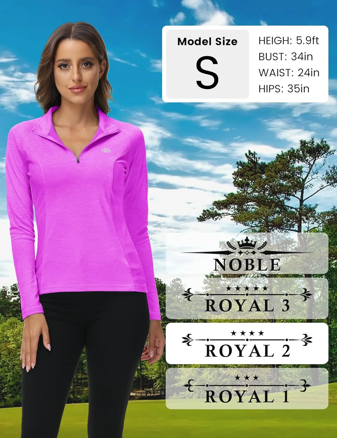 MoFiz Women's Long Sleeve Golf Polo Shirt 1/4 Zip UPF 50  Sun Protection Quick Dry Workout Hiking Athletic Shirts