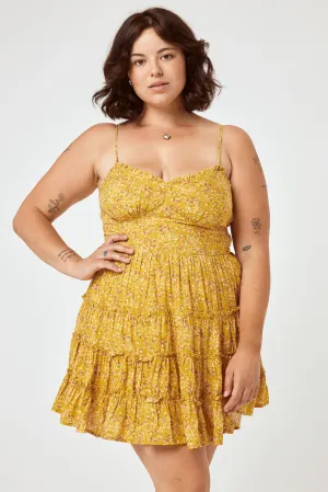 Muster Floral Lace Up Back Ruffle Dress