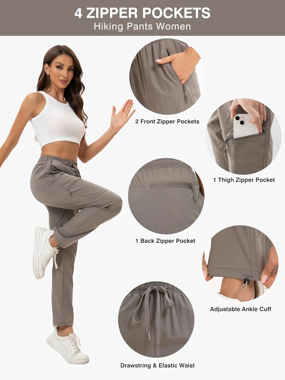NATUVENIX Hiking Pants Women Lightweight Summer Travel Pants Women Quick Dry Womens Cargo Joggers Breathable Outdoor Pants