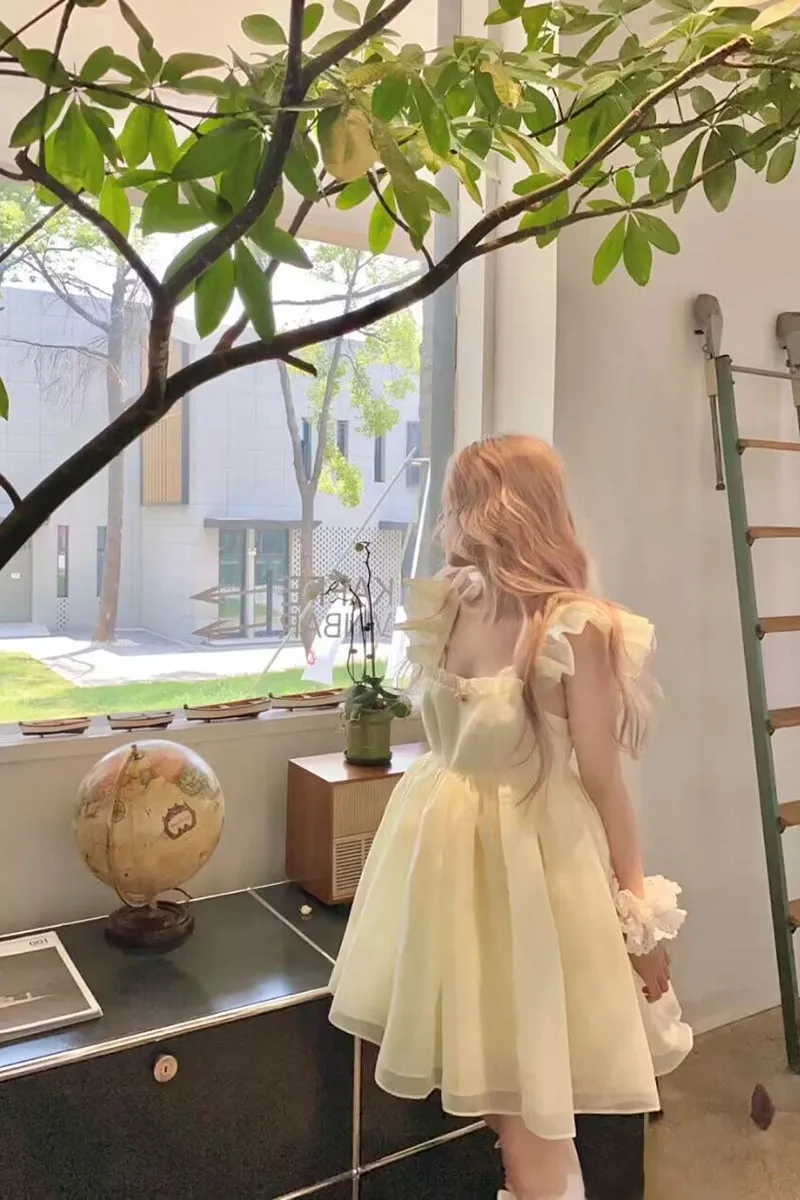New Spring Summer Lemon Ice Mini Puffy Princess Sleeveless Dress