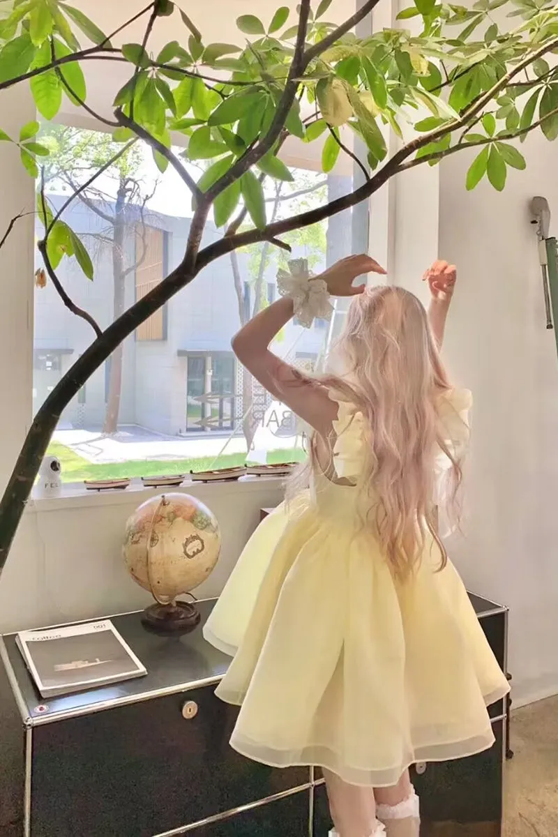 New Spring Summer Lemon Ice Mini Puffy Princess Sleeveless Dress
