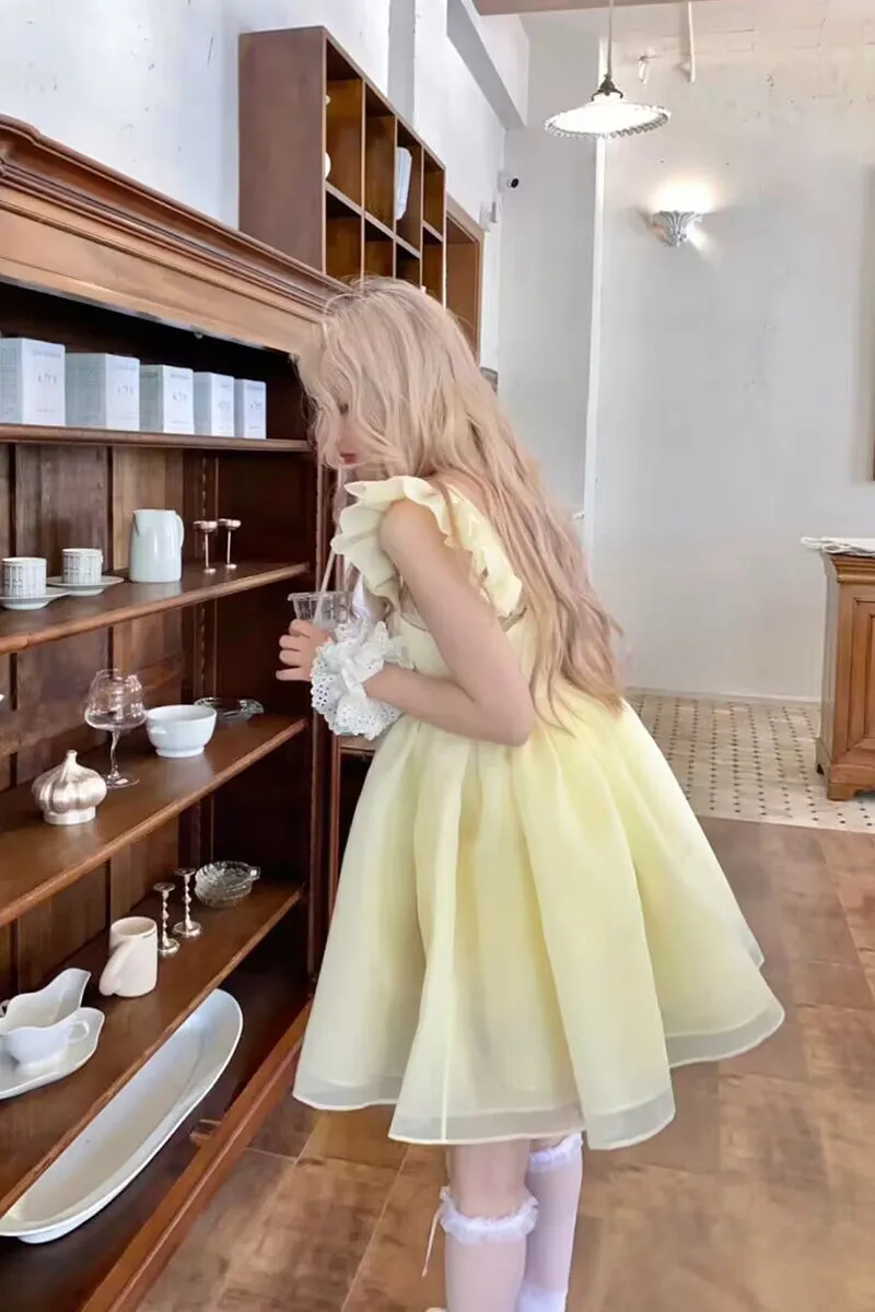 New Spring Summer Lemon Ice Mini Puffy Princess Sleeveless Dress