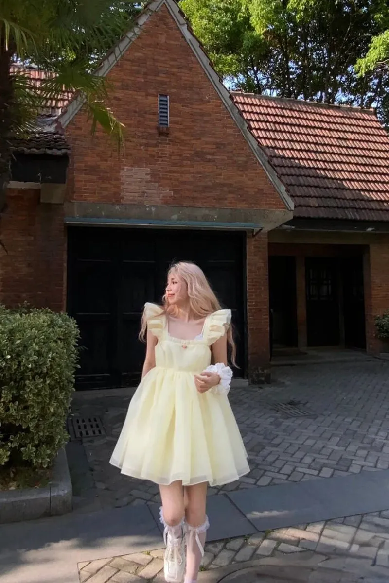 New Spring Summer Lemon Ice Mini Puffy Princess Sleeveless Dress