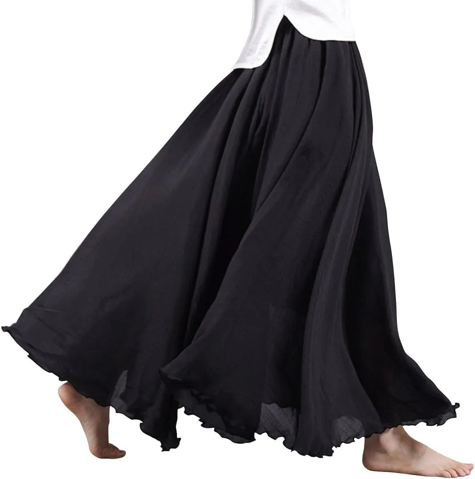 OCHENTA Women's Girls Elastic Waist Long Flowy Bohemian Cotton Casual Maxi Skirt for Summer Beach Holiday