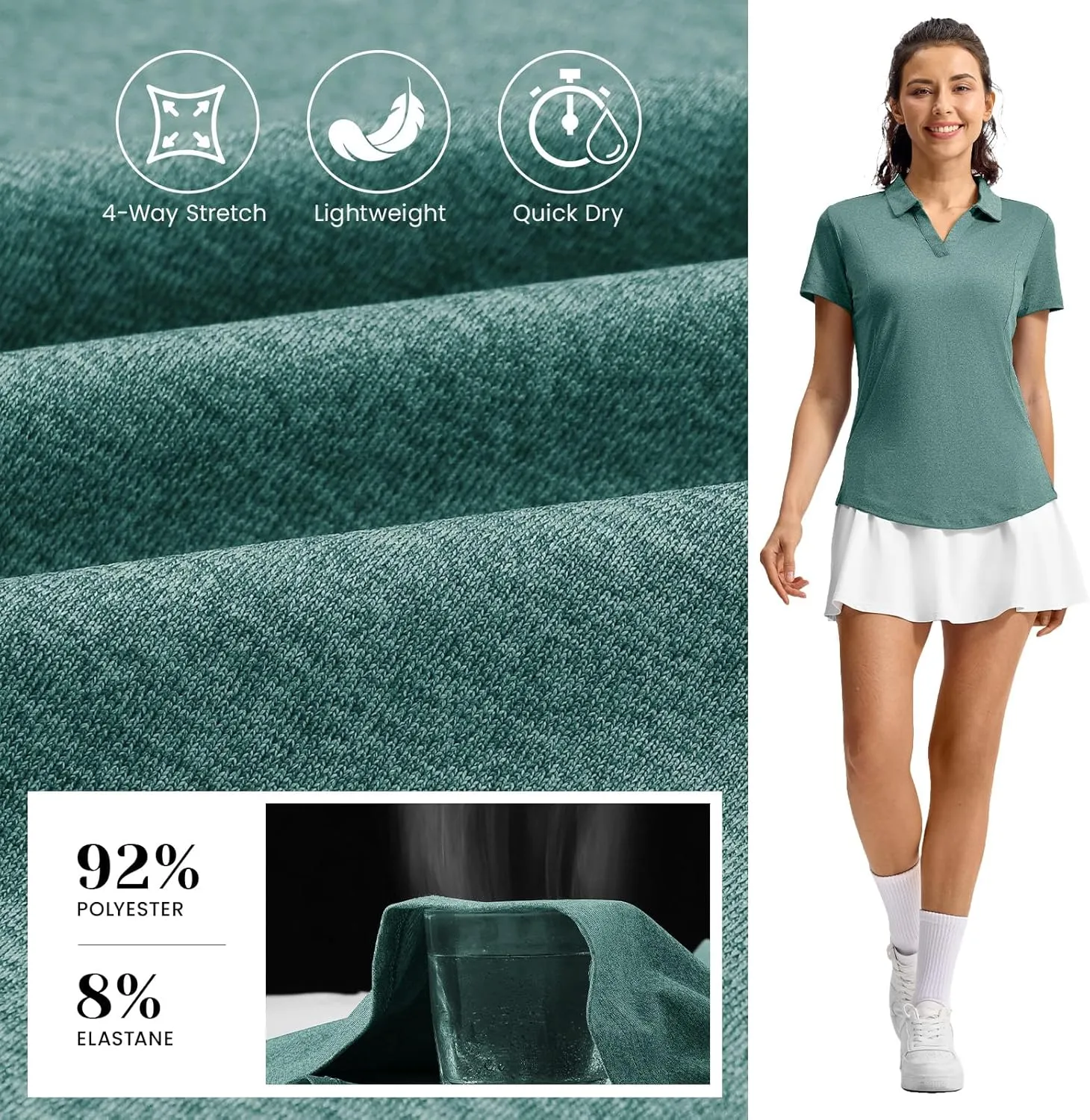 Rdruko Women's Golf Shirts Short Sleeve Polo Tennis V Neck Collared Shirts Dry Fit