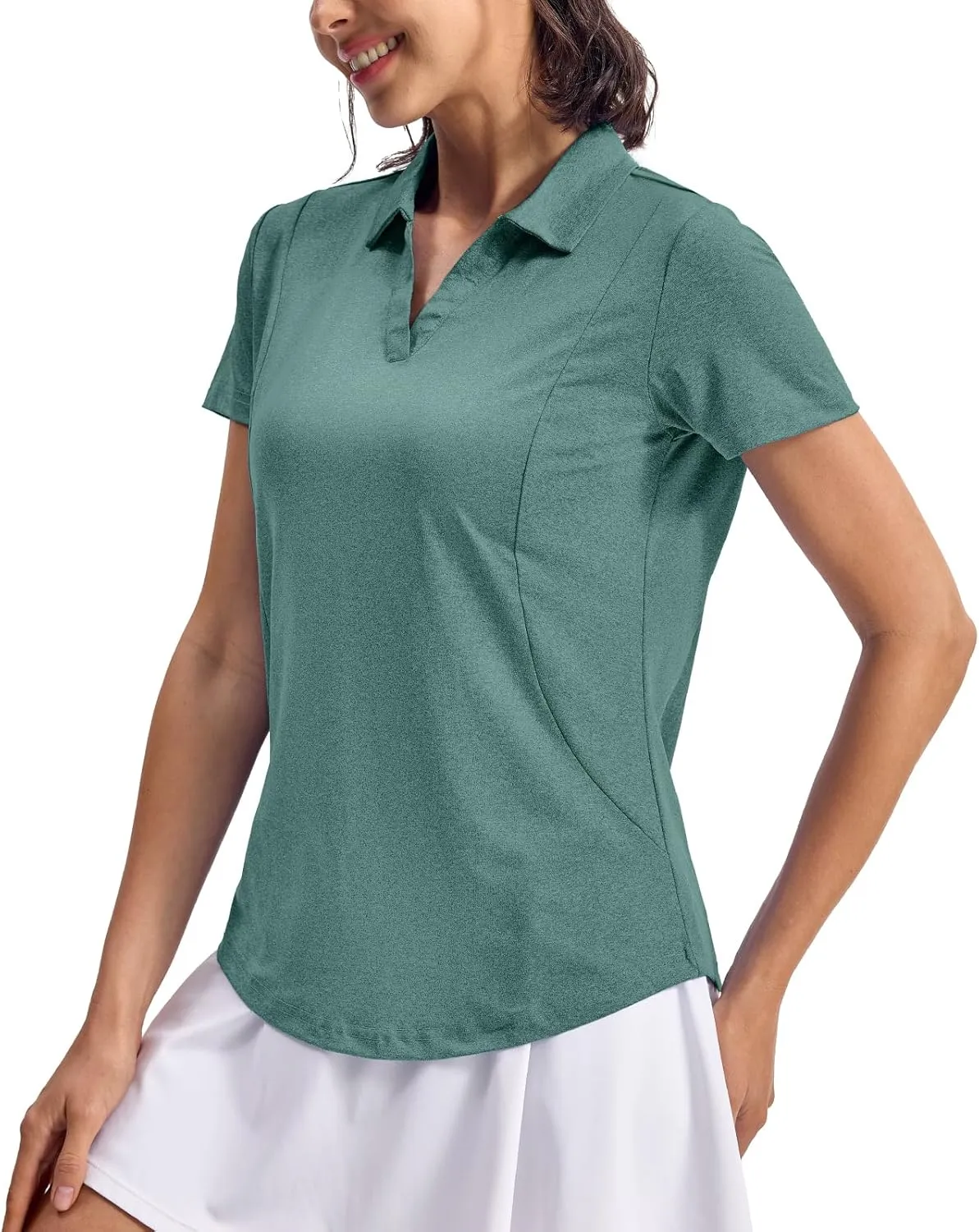 Rdruko Women's Golf Shirts Short Sleeve Polo Tennis V Neck Collared Shirts Dry Fit
