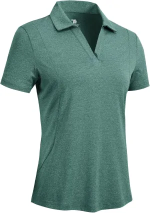 Rdruko Women's Golf Shirts Short Sleeve Polo Tennis V Neck Collared Shirts Dry Fit