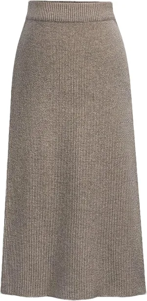 rismart Women Knitting Pencil Skirt Casual Below The Knee Stretch High Waist Elastic Skirts