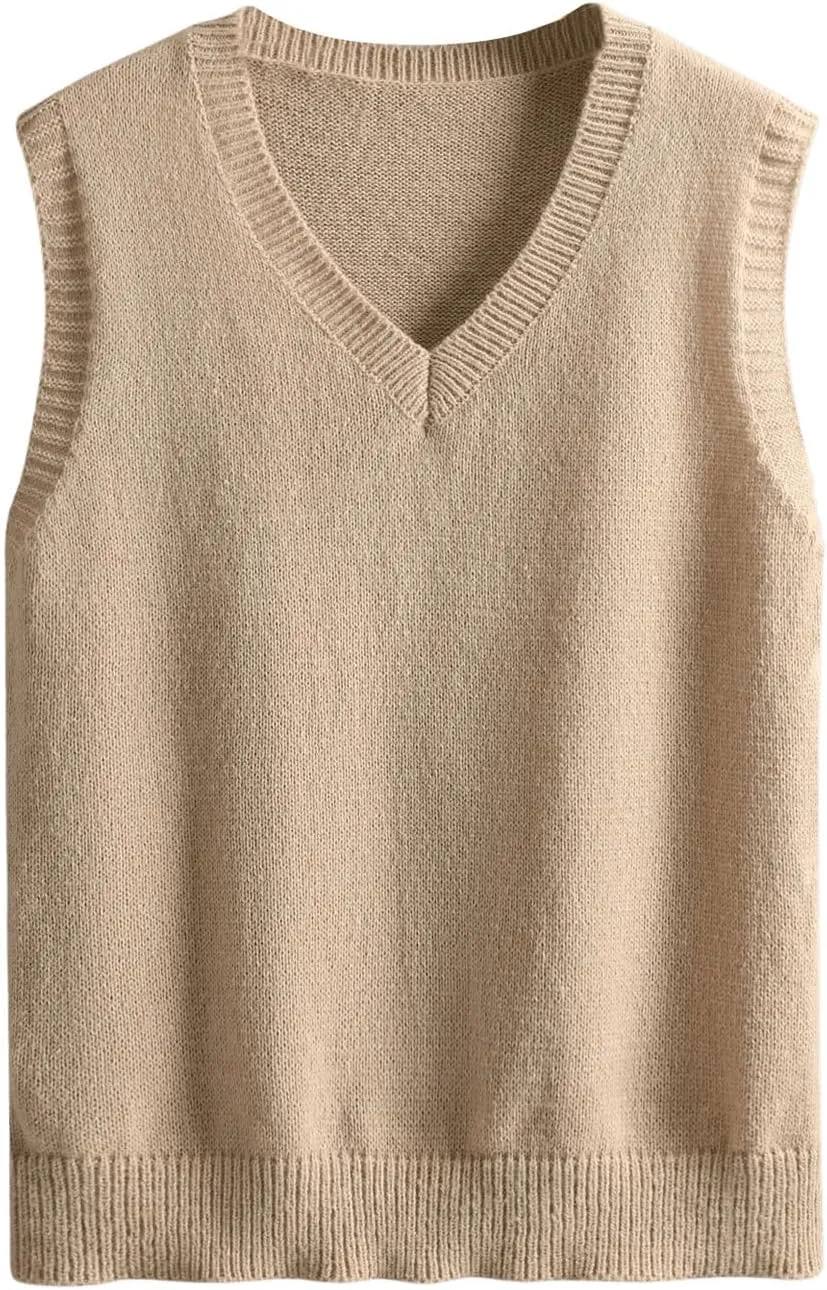 SHENHE Men's V Neck Sleeveless Plain Soft Sweater Vest Pullover Preppy Top